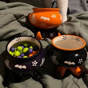 Temp-tations Seasonal Set of (3) 8-oz Witch Ramekins cauldron candy bowls
